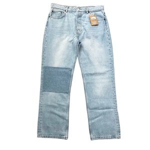 Reformation Cynthia Patch High Rise Straight Jeans Tahoe Wash 31